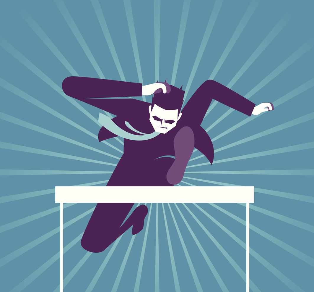 businessman jumping hurdle illustration